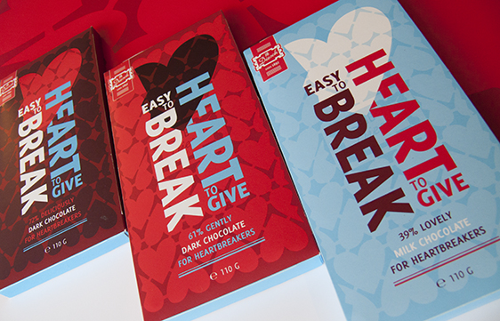 Gently Dark, Lovely Milk en Deliciously Dark Chocolate for Heartbreakers